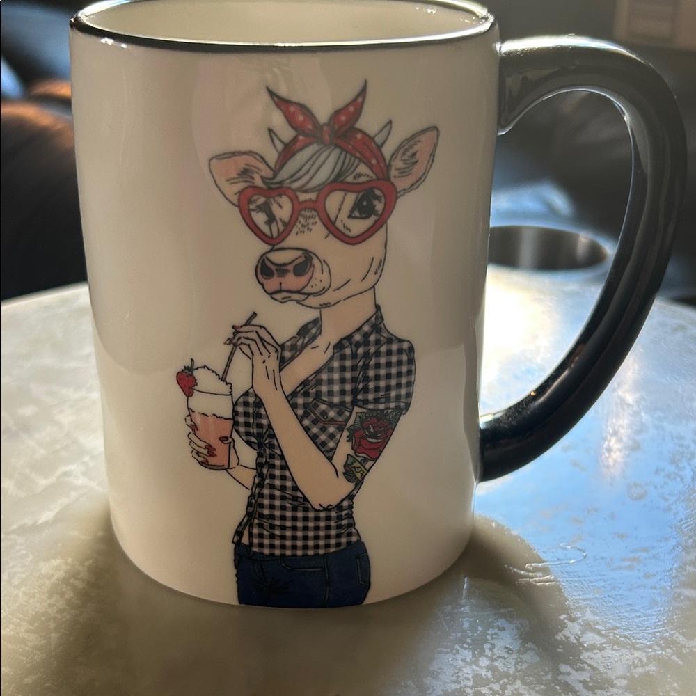 Trendy Cow Character Mug - Black and White